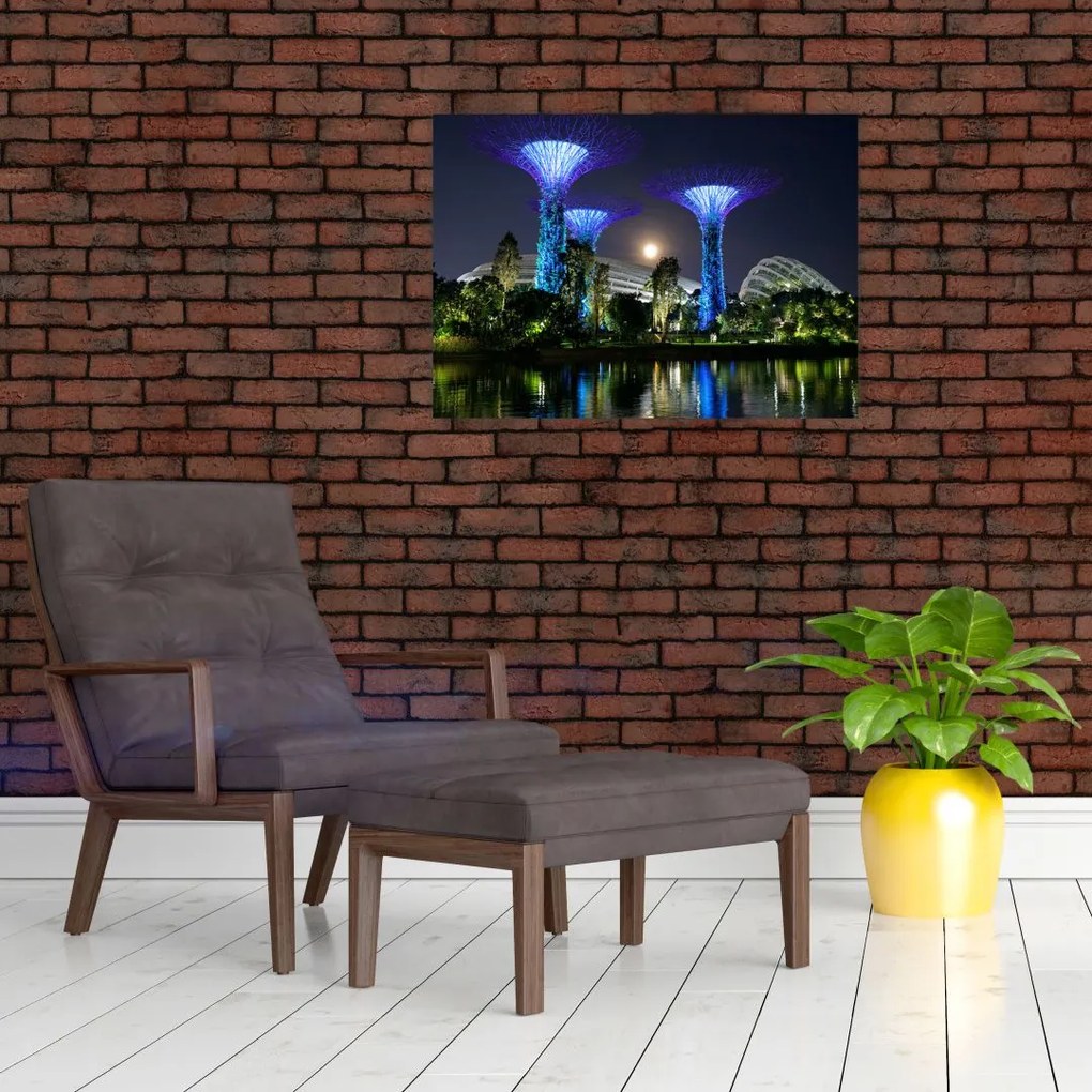 Obraz przedstawiający pełnię księżyca w ogrodach Singapuru (70x50 cm)