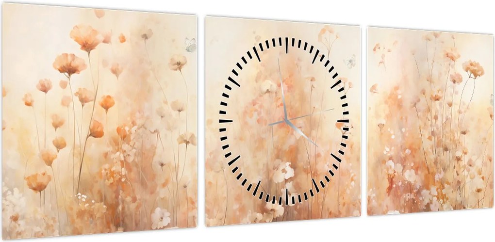 Obraz - Wzór dzikich kwiatów (z zegarem) (90x30 cm)
