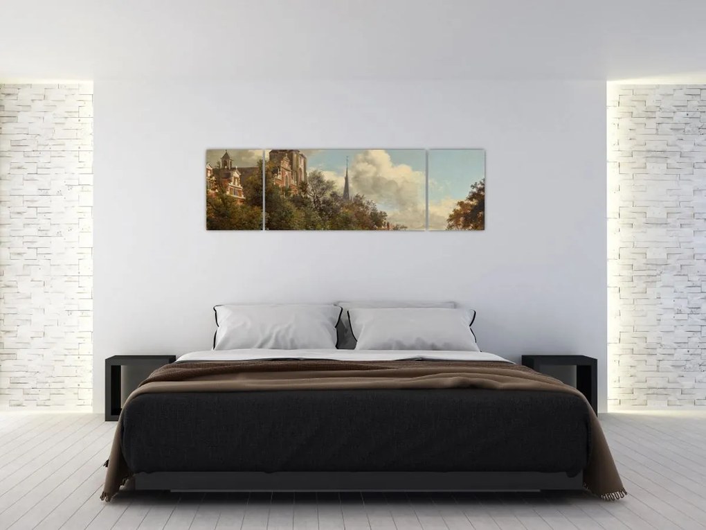Obraz - Jan van der Heyden, View Down a Dutch Canal, reprodukcje (170x50 cm)