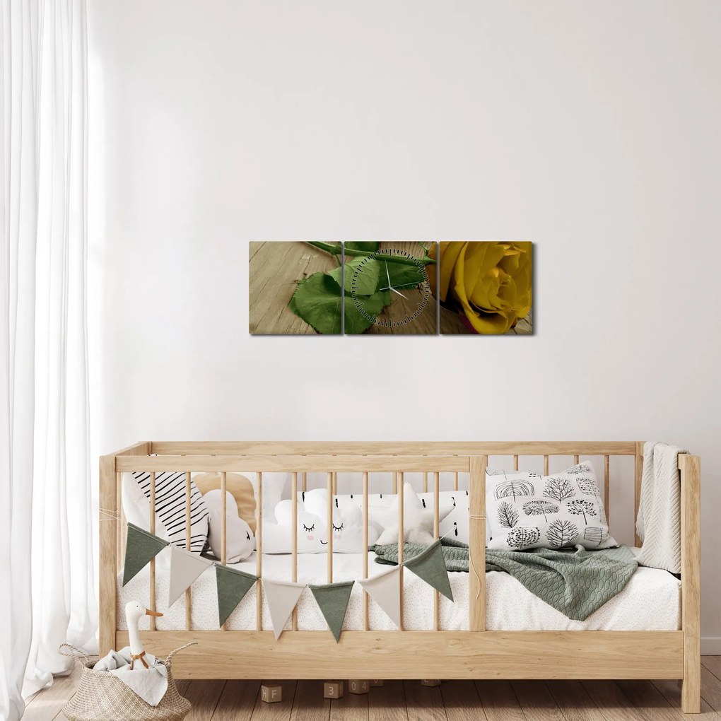 Obraz - Żółte róże w stylu vintage (z zegarem) (90x30 cm)
