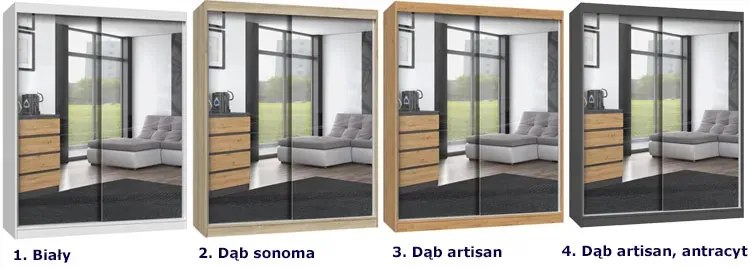 Garderoba z lustrami 160 cm dąb artisan antracyt A2-P42