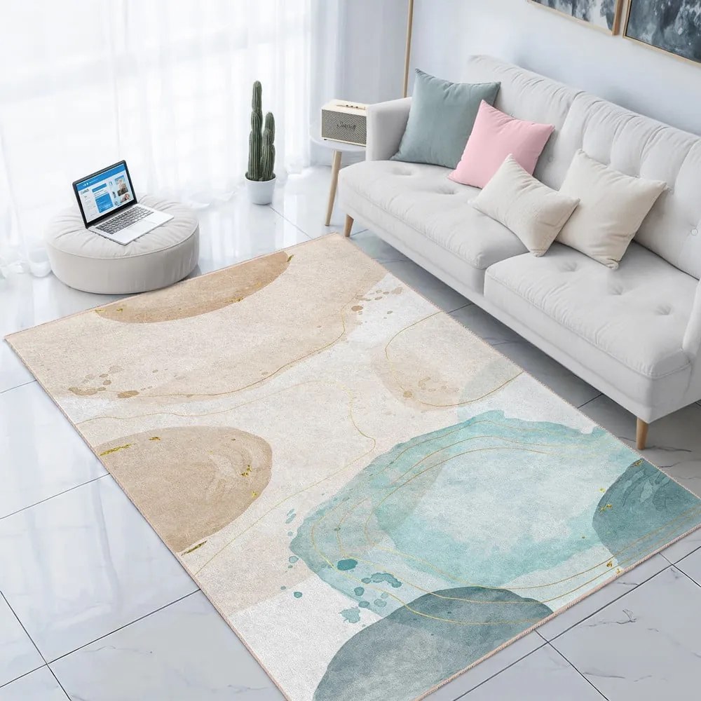 Kremowo-turkusowy dywan odpowiedni do prania 120x180 cm Puddle – Mila Home