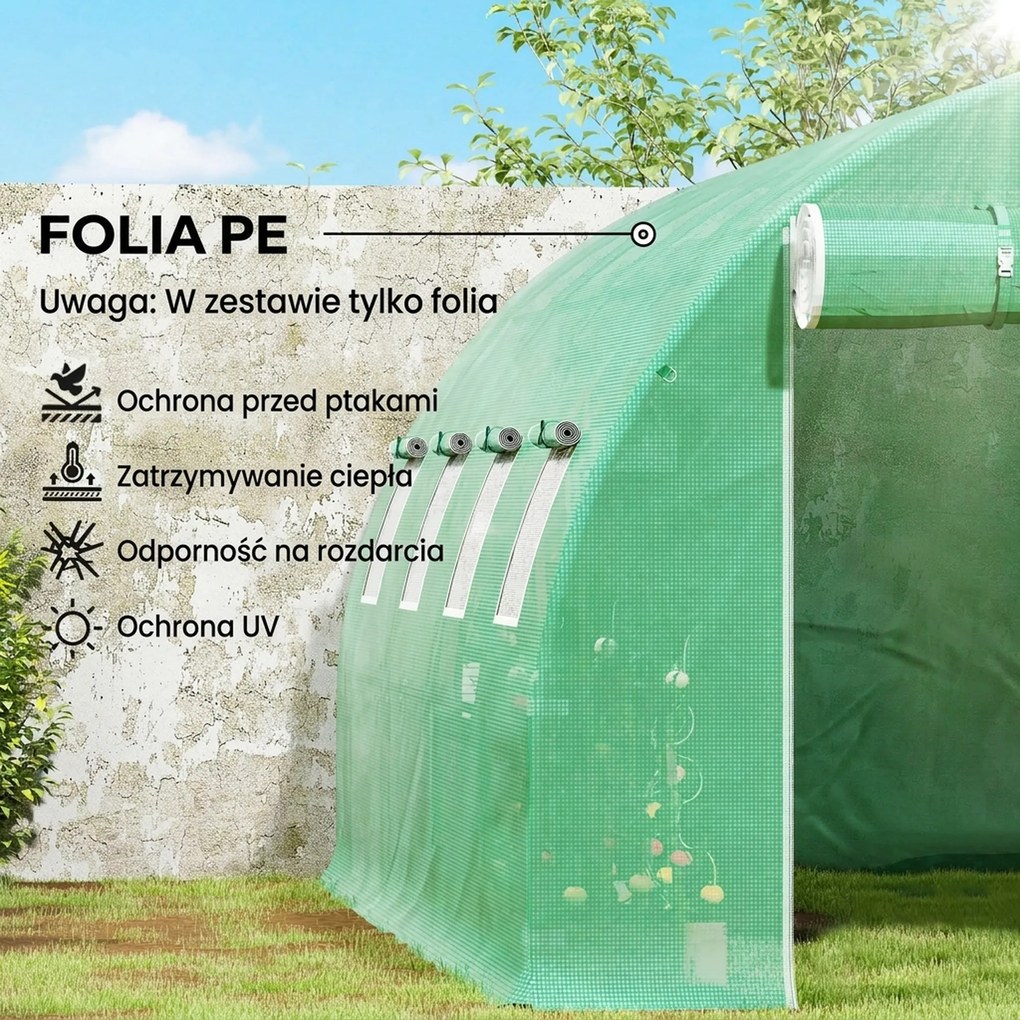 Outsunny Pokrowiec zastępczy do szklarni, odporny na warunki atmosferyczne, 400 cm x 300 cm x 200 cm, Transparent, Zielony | Aosom PL