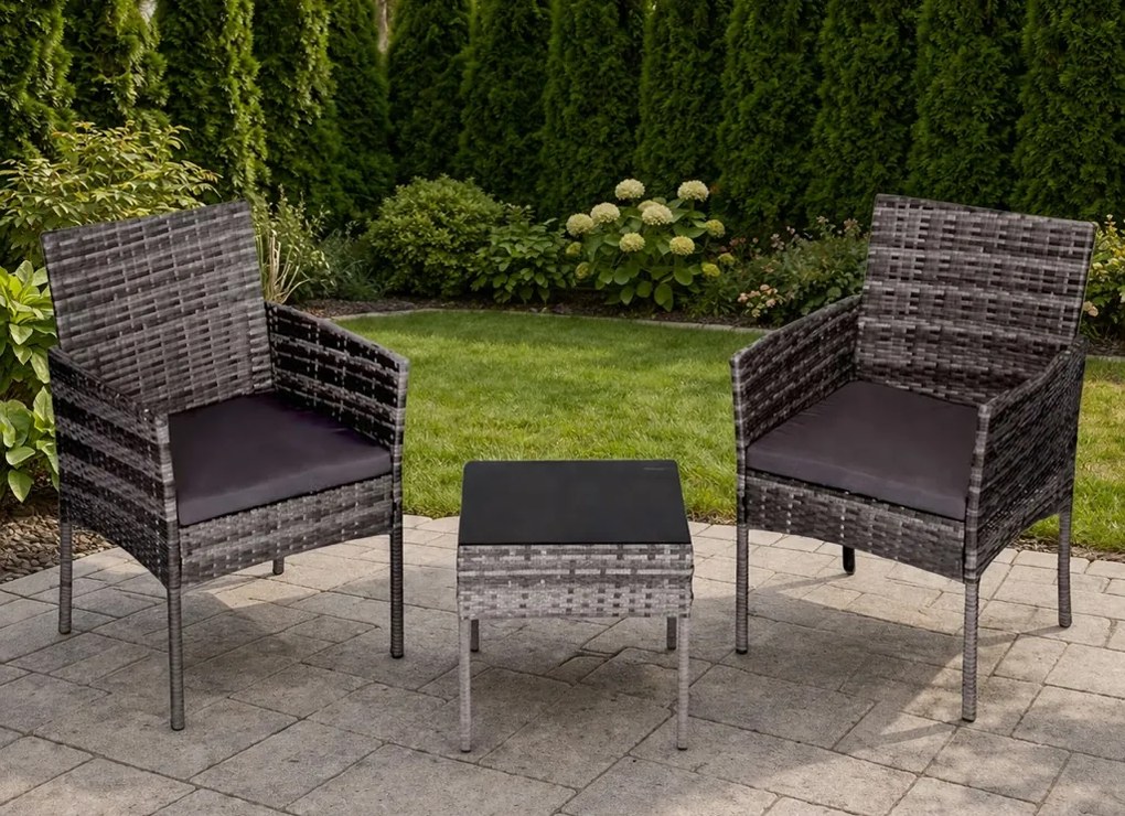 Mały zestaw mebli balkonowych dla 2 osób Riviera 844, technorattan szary