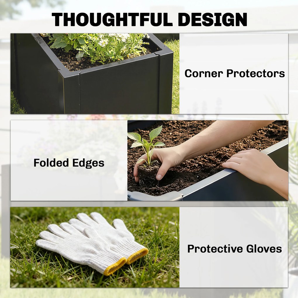 Outsunny Podwyższona grządka w kształcie litery L, odporna na warunki atmosferyczne, wykonana z ocynkowanej stali, 150 x 150 x 55 cm, czarna | Aosom PL