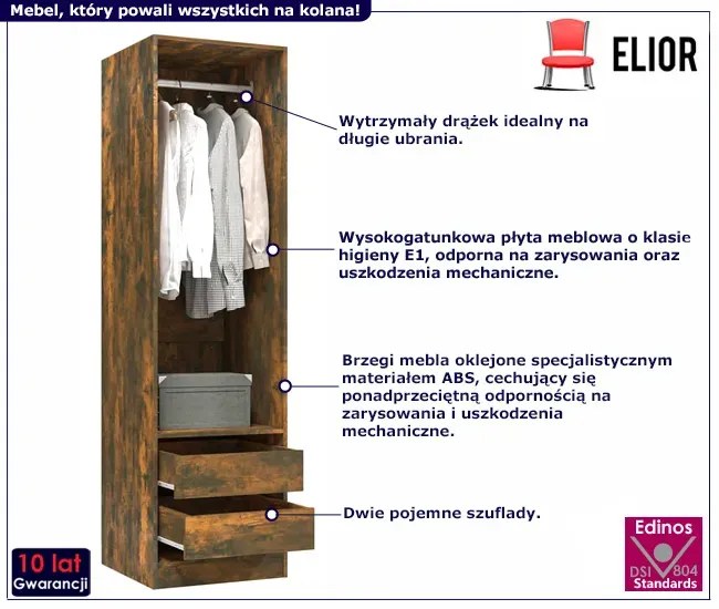 Wąska szafa bez drzwiczek z drążkiem przydymiony dąb Z3-P96