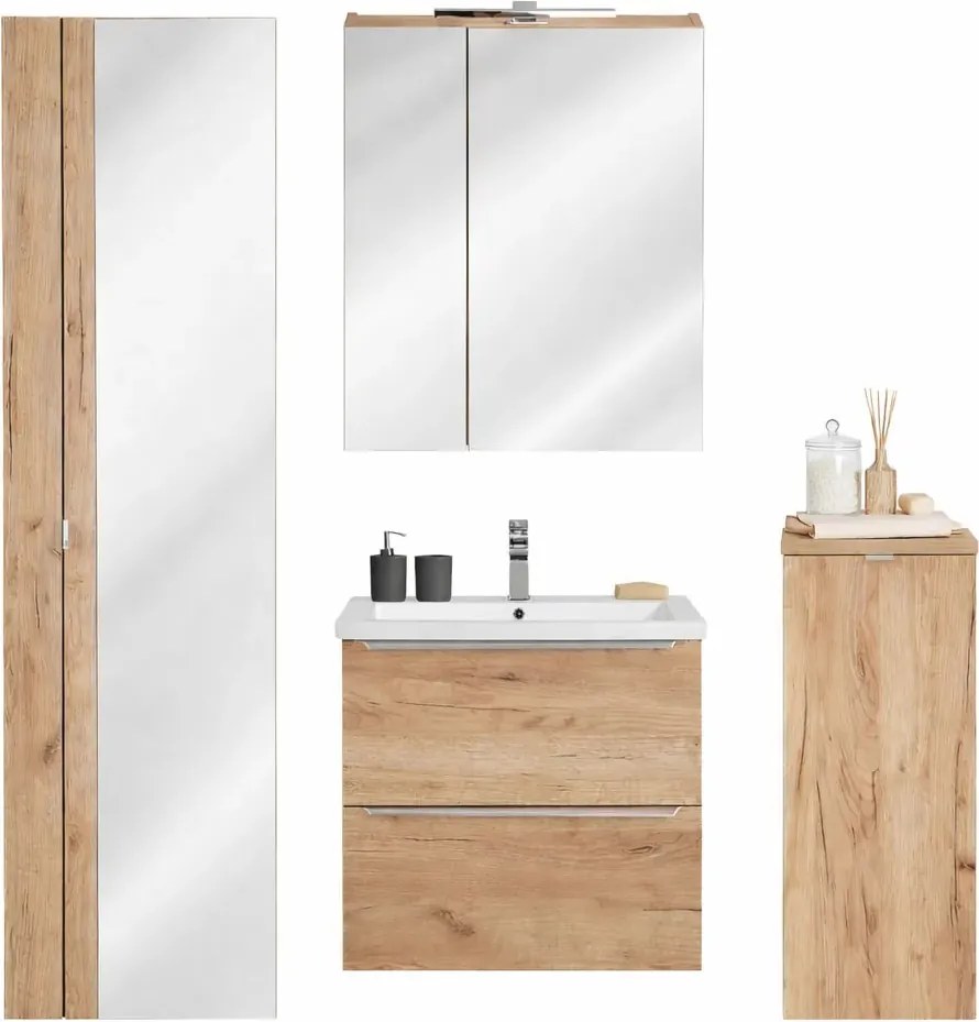 Komplet podwieszanych szafek łazienkowych z umywalką 60 cm E7-F52