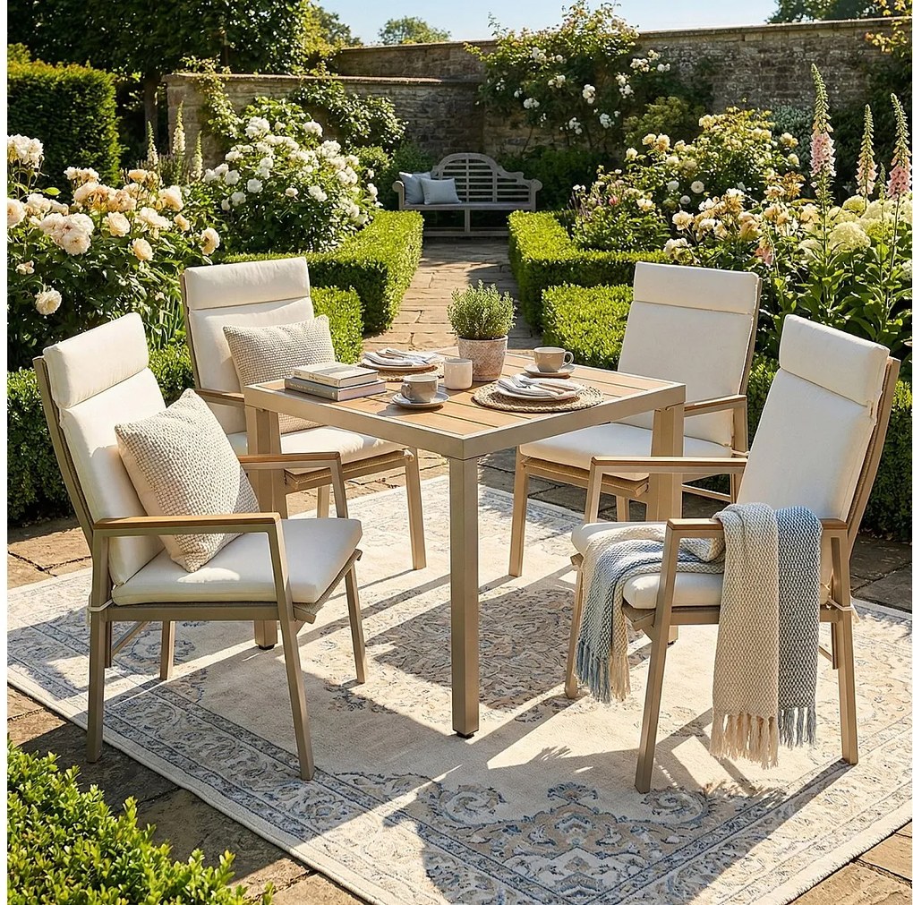 Zestaw ogrodowy stół i krzesła 4-osobowy - 1 stół + 4 krzesła - ocynkowana rama żelazna - metal - beżowy