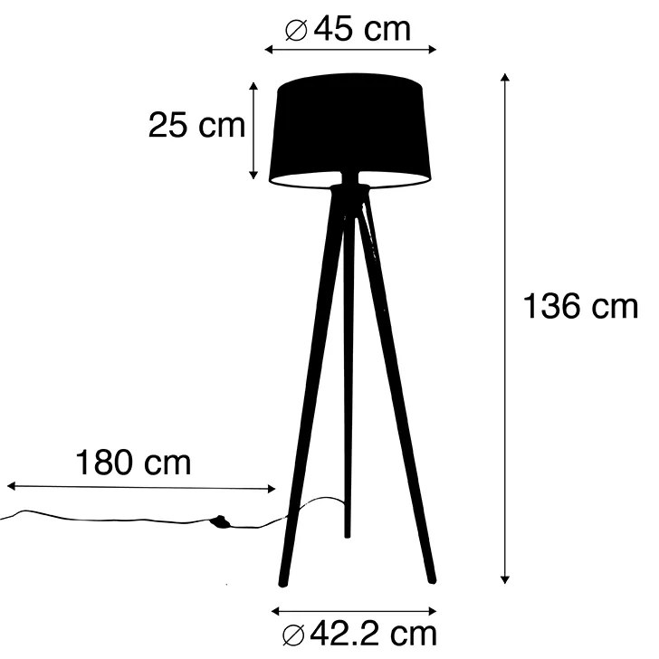 Nowoczesny statyw biały z czarnym abażurem z lnu 45 cm - Tripod Classic klasyczny/Antyczny Oswietlenie wewnetrzne