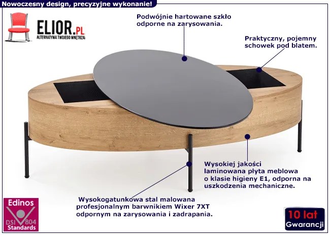 Industrialna ława szklana ze schowkiem P0-G07