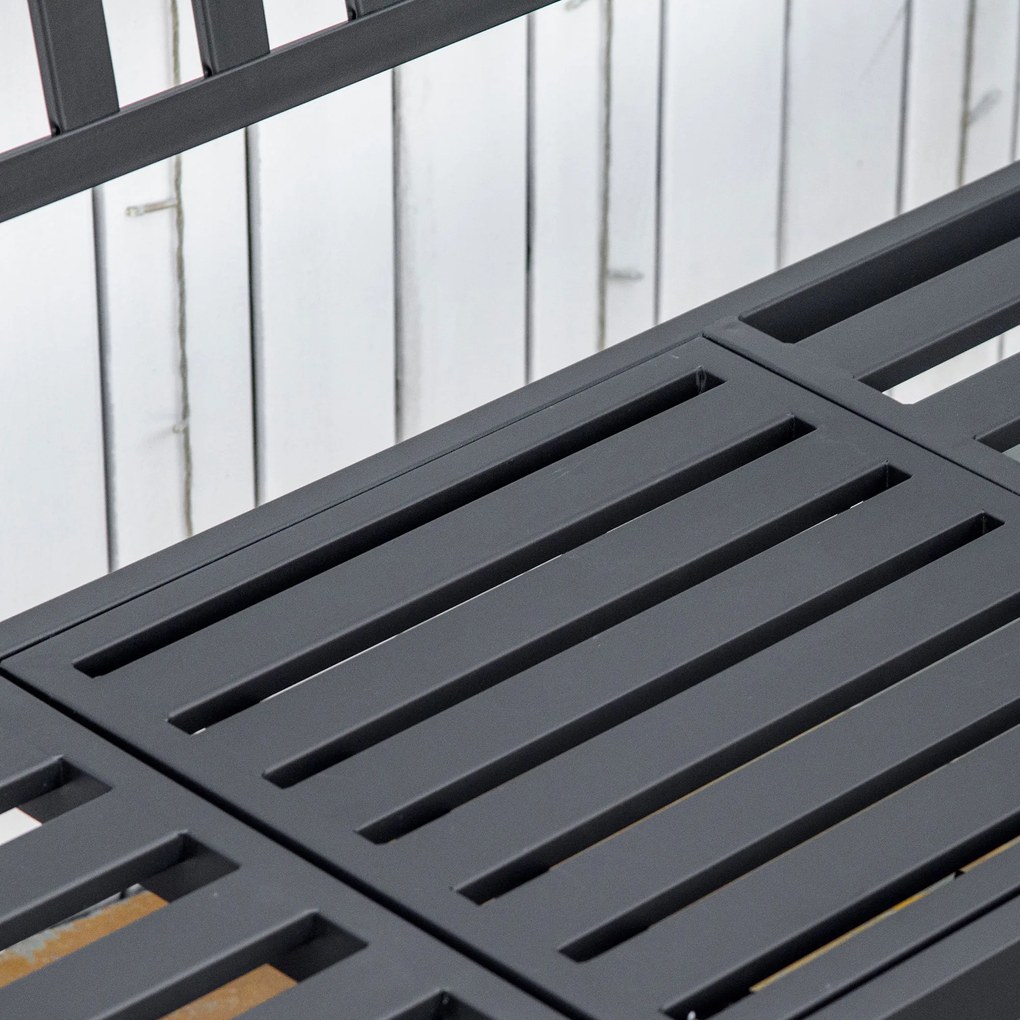 Outsunny Ławka Ogrodowa z Rozkładanym Stołem Metalowa Czarna Elegancka i Funkcjonalna 150x585x90cm | Aosom PL