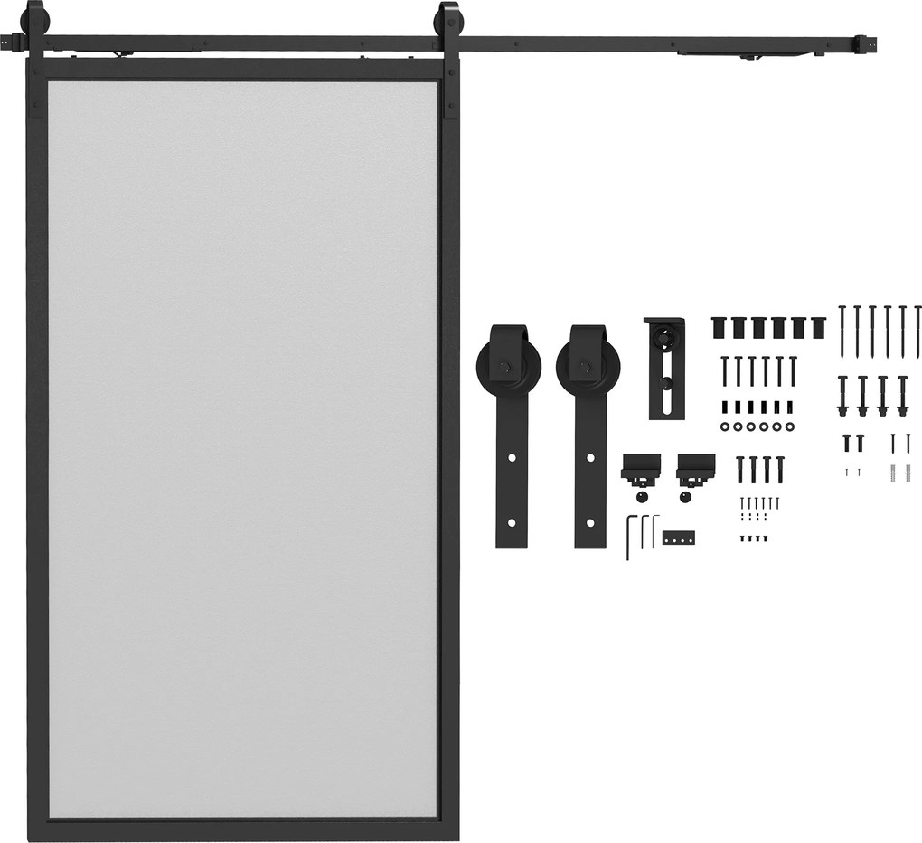 HOMCOM Zestaw do drzwi przesuwnych, cichy i płynny, do ścian drewnianych i betonowych, 244 cm, Stal, Czarny