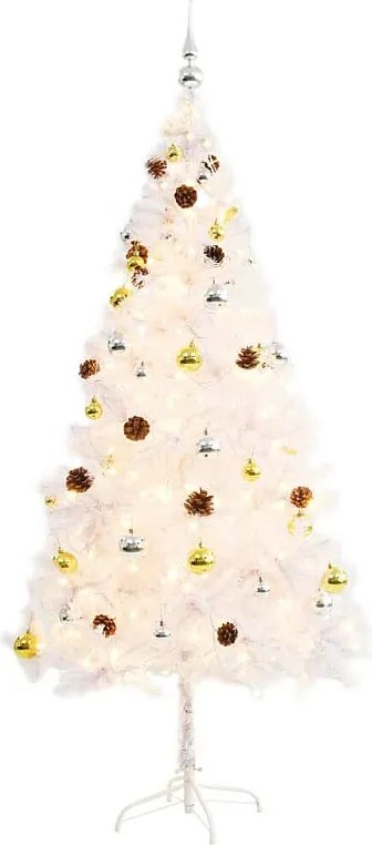 Sztuczna choinka świąteczna z preinstalowanym oświetleniem, złożona z złotych i srebrnych kulek, 180 cm
