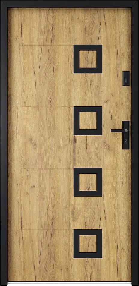 Drzwi zewnętrzne ze stali i stali nierdzewnej wys. 207 x szer. 100 cm z efektem dębu - prawe otwierane do wewnątrz - TIFANA