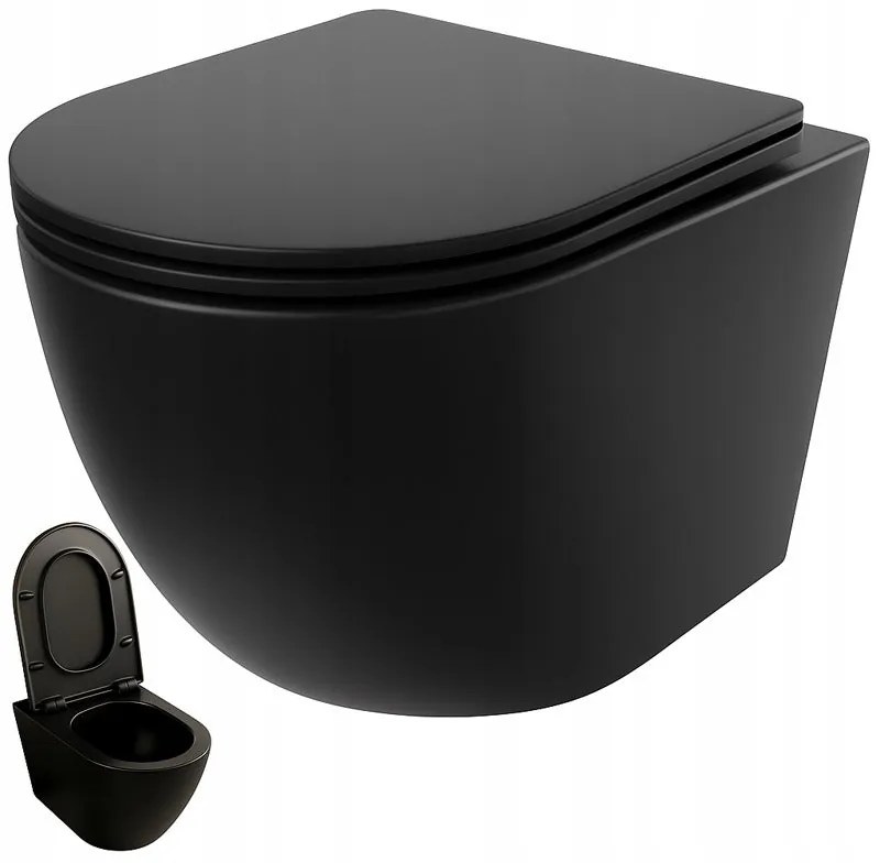 Miska wc czarna rimless deska wolnoopadająca duroplast wirowe spłukiwanie