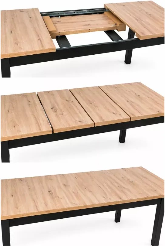Elegancki rozkładany stół Dritto 160-230x80 do jadalni z płyty laminowanej w kolorze dąb artisan / czarny