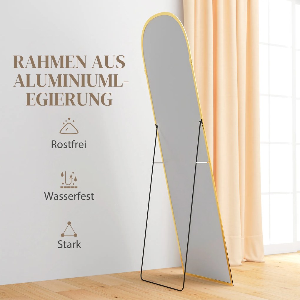 HOMCOM Lustro stojące, lustro całopostaciowe, duże lustro, nowoczesny design, 50 cm x 1,5 cm x 161,5 cm, Złote | Aosom PL