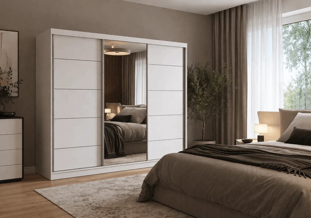 Szafa przesuwna LYON z lustrem 250 cm biały