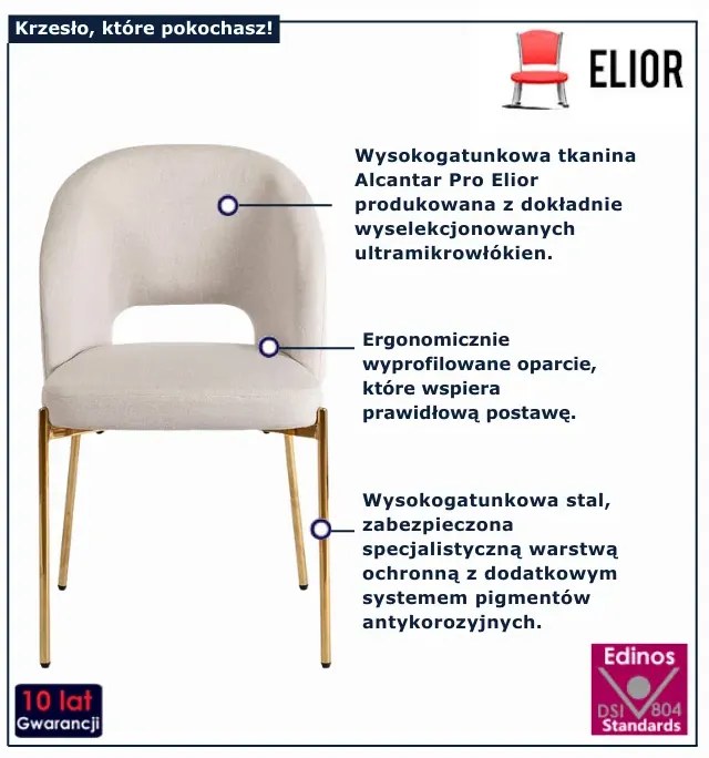 Eleganckie kremowe krzesło na zlotych nogach D5-G47