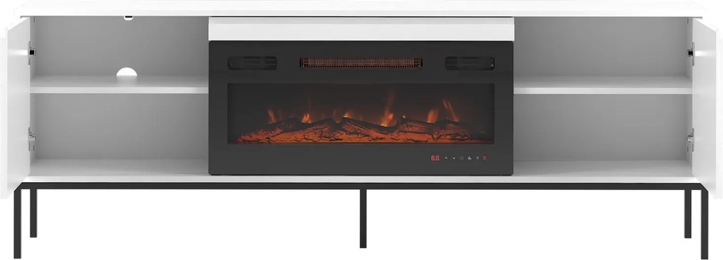 Szafka RTV z kominkiem Aspen 02 biały mat/czarny 180 cm