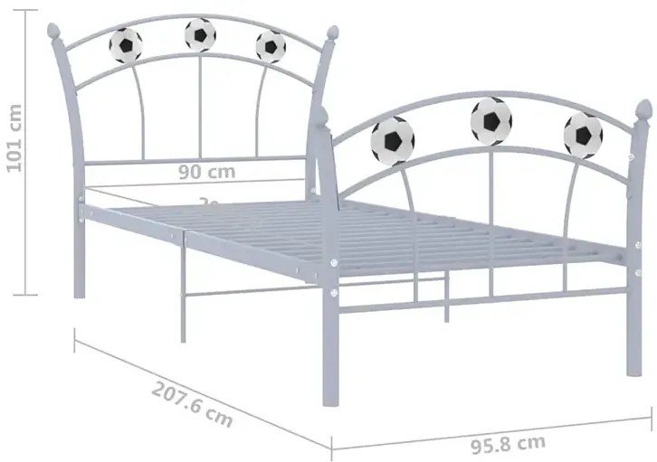 Szare metalowe łózko dziecięce z piłką 90x200 cm - Dizzel
