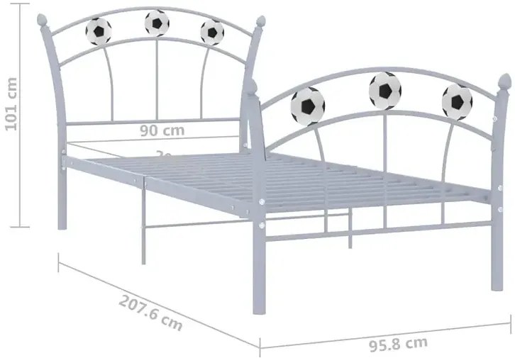 Szare metalowe łózko dziecięce z piłką 90x200 cm N4-Z06