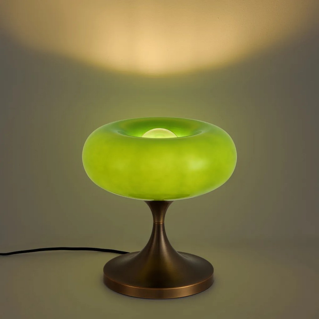 Lampa stołowa retro ciemny brąz z zielonym szklanym kloszem 31cm - Glaze