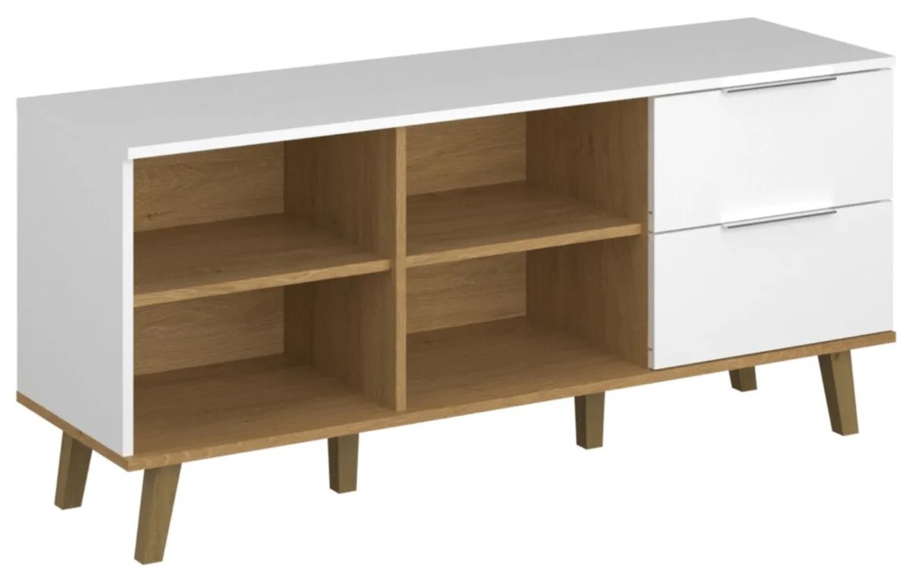 Komoda z Szufladami do Salonu RADIAN 134 cm Biała / Dąb kamienny Nowoczesna