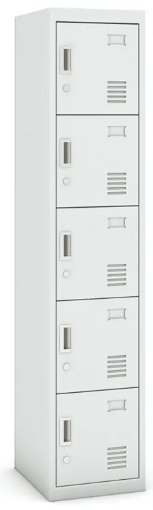 Szafka skrytkowa, 5 schowków, 1800 x 380 x 450 mm, demontaż, zamek cylindryczny, drzwi szare