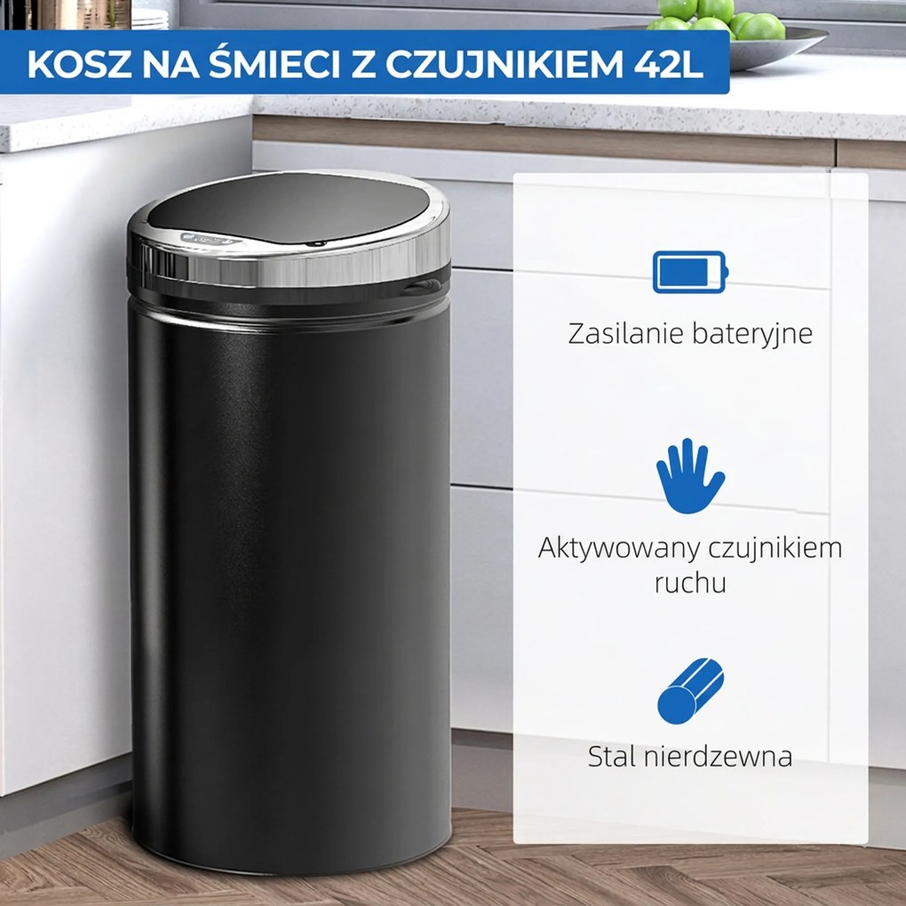 HOMCOM kosz na śmieci automatyczny 42L stal nierdzewna kosz do kuchni z sensorem podczerwieni odpady kuchenne | Aosom PL