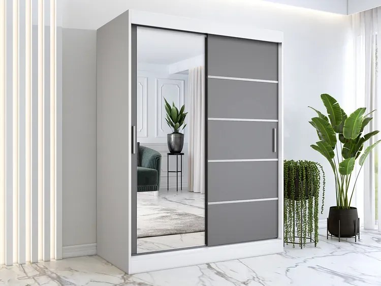 Szafa z frontami przesuwnymi biel + antracyt 150 cm S7-E28