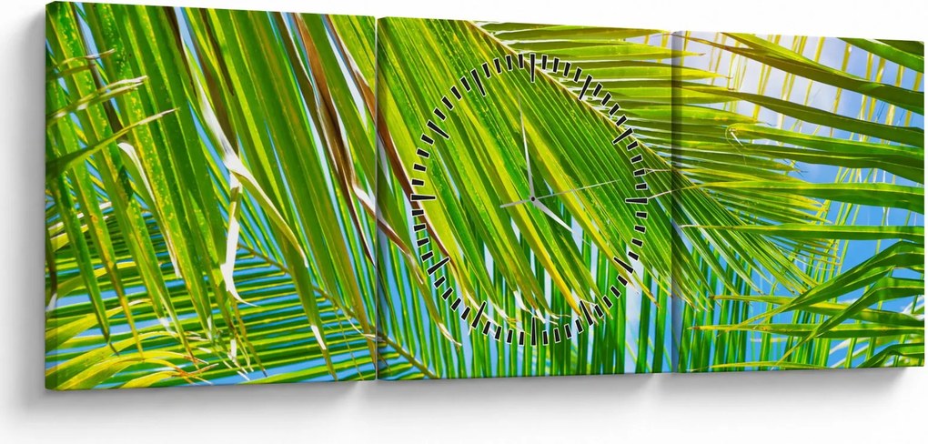 Obraz - Liście palmowe (z zegarem) (90x30 cm)