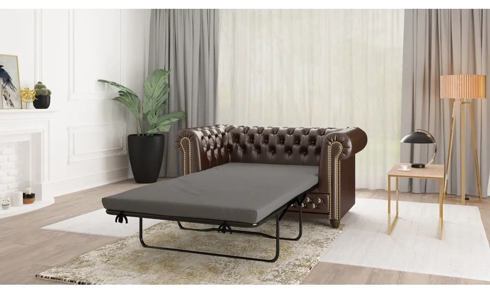 Ciemnobrązowa rozkładana sofa z imitacji skóry 148 cm York – Ropez