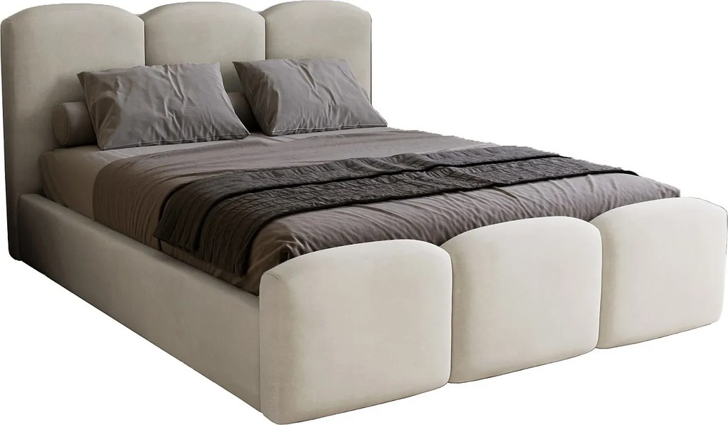 Łóżko dwuosobowe 140x200 cm Capri - pojemnik, stelaż drewniany - welur, jasny szary (Magic Velvet 2218)