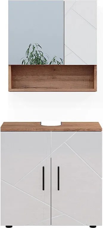 Zestaw mebli łazienkowych biały wysoki połysk/złoty dąb power 80x41x58.6 irma