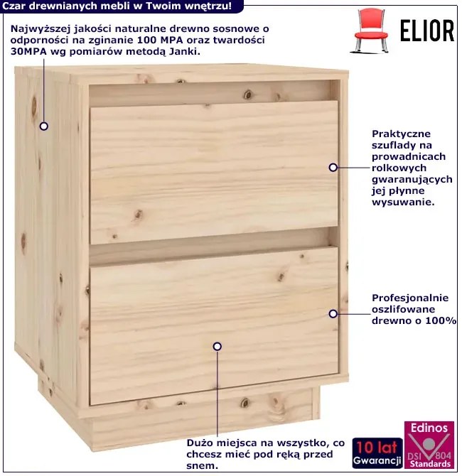 Drewniana skandynawska szafka nocna z 2 szufladami G5-A60