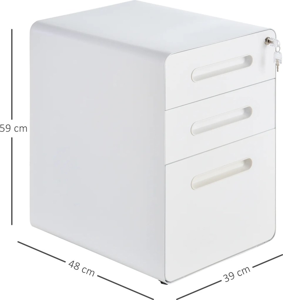 Vinsetto rolka pojemnik szafka na dokumenty z szufladami 3, pojemnik biurowy, stal, biały