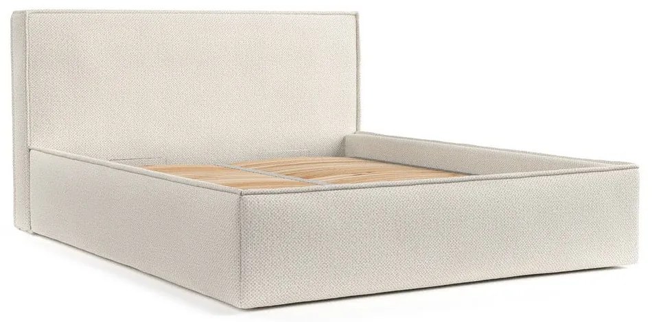 Beżowe tapicerowane łóżko dwuosobowe ze schowkiem ze stelażem 160x200 cm Lounge L – Maison de Rêve