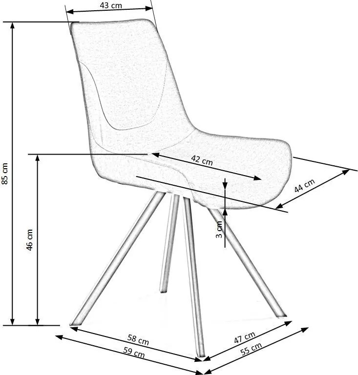 Krzesło tapicerowane tkaniną na stalowych nogach K290