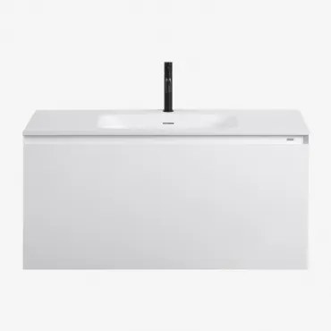 Zestaw Wiszących Mebli Łazienkowych Zintegrowany Z Umywalką Macrae Biała & Bezlusterkowiec & Czarny ↑20 Cm - Sklum