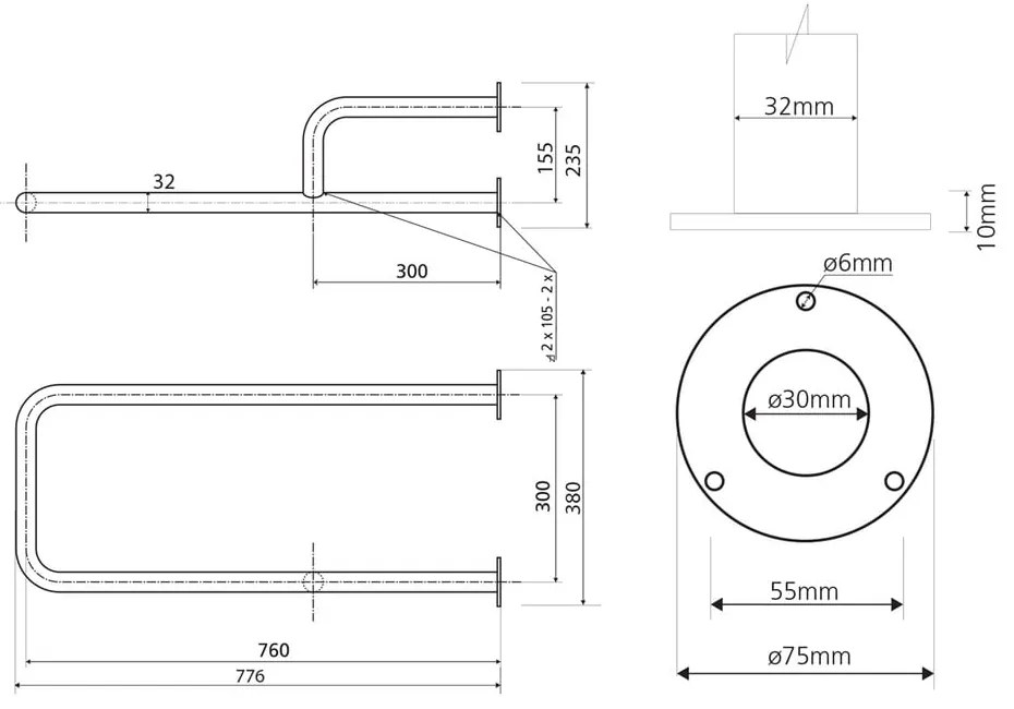 Uchwyt ścienny ze stali nierdzewnej do łazienki 78 cm Handicap Right – Sapho