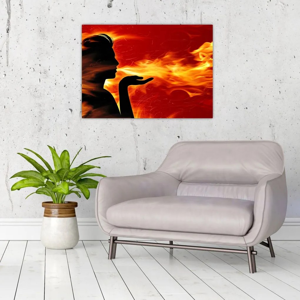 Obraz kobiety z płomieniami (70x50 cm)