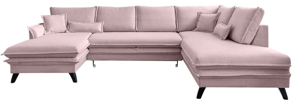 Pudroworóżowa rozkładana sofa w kształcie litery "U" Miuform Charming Charlie, prawostronna
