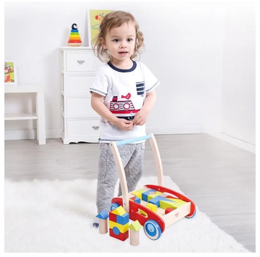 Tooky toy drewniany chodzik pchacz dla dzieci + klocki 23 el.