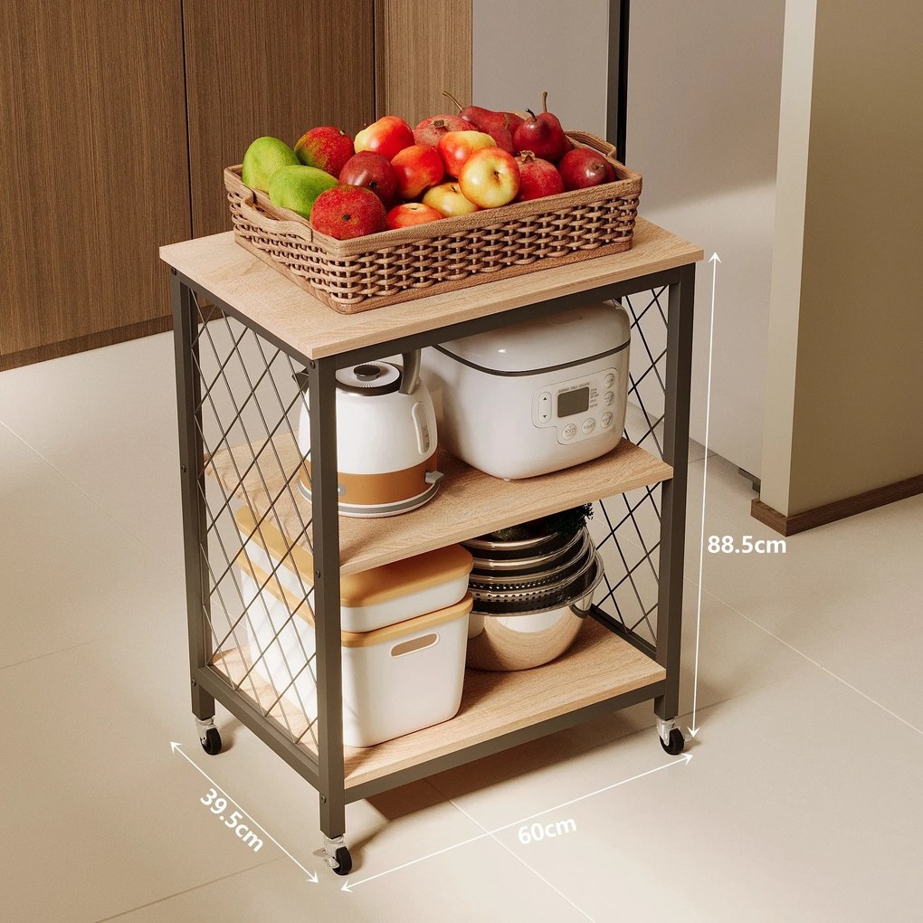 Szafka mobilna na kółkach jasny brąz / wózek kuchenny - 60 cm