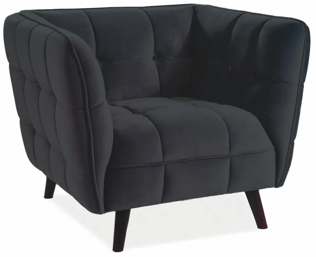 FOTEL CASTELLO 1 VELVET CZARNY BLUVEL 19 / WENGE SIGNAL