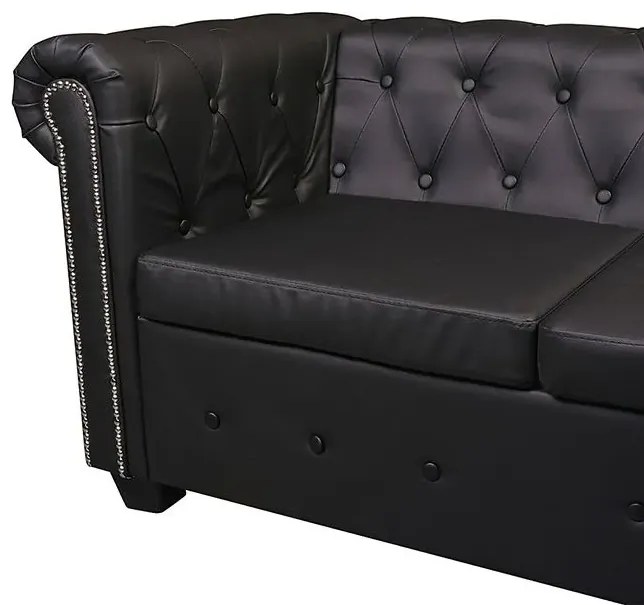 Czarny 5-osobowy narożnik w stylu chesterfield W7-R28