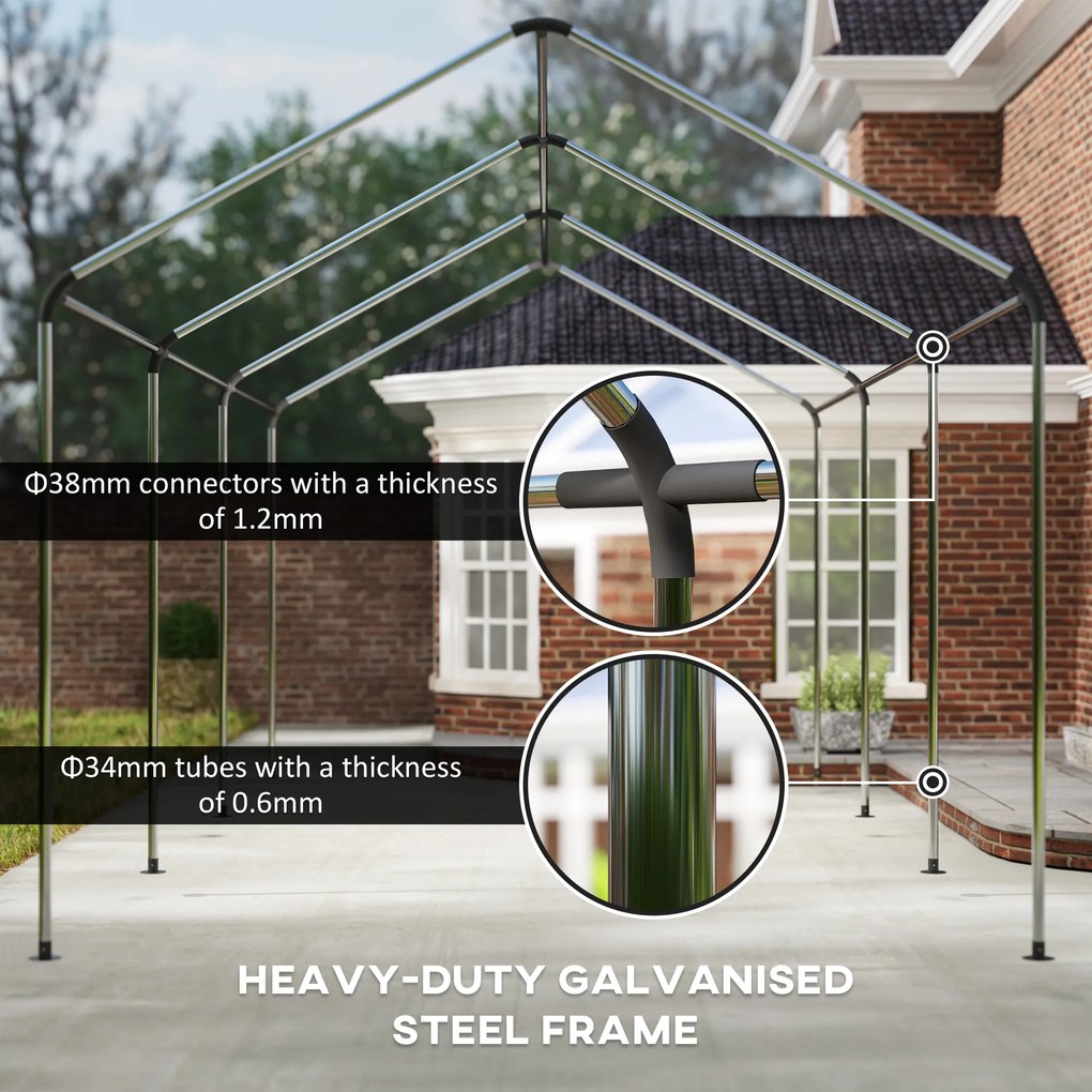 Outsunny Przenośny Carport 3x6 m, Schronienie dla pojazdów z 2 Wejściami, Dachem z Poliestru, dla Samochodów, Łodzi, Narzędzi Ogrodowych, Ciemnozielony
