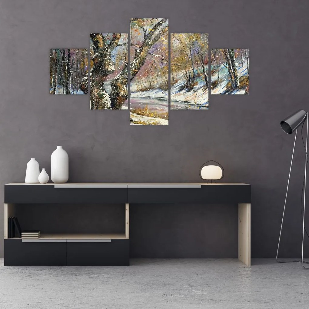 Obraz namalowanego zimowego krajobrazu (125x70 cm)