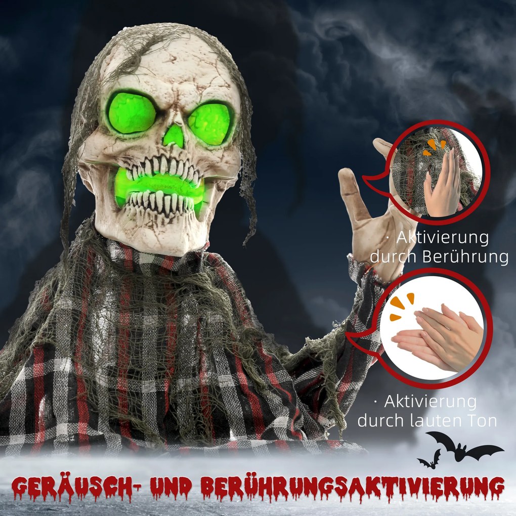 HOMCOM Dekoracja na Halloween Groundbreaker-Szkielet, giętkie ramiona, świecące oczy, upiorny wyc